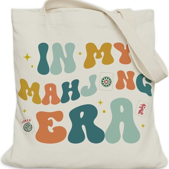 Mahjong Tote Bag Canvas Spacious Stylish Gift for Women Girls - Picture 1 of 7